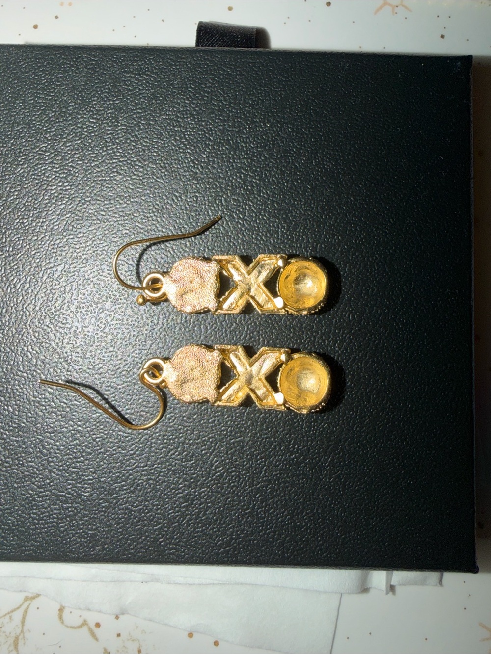Gold Textured Drop Earrings - Women's Fashion Jewelry - Picture 2 of 3